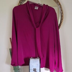 Anne Klein Purple Tie Front Blouse Relaxed Style